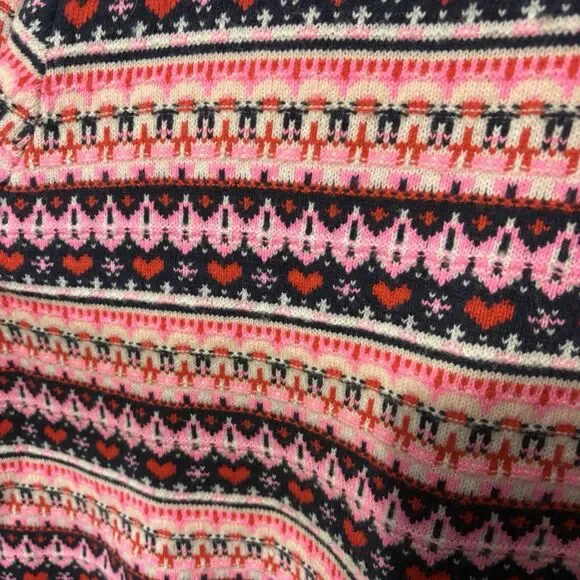 J Crew Women’s Fair Isle Winter Sweater Pink Blue Heart Nordic Sz 2X Wool Blend - Picture 5 of 9